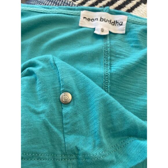 Neon Buddha S Tunic Top 3/4 Sleeve Embellished Button Turquoise Cotton Shirt - Picture 8 of 14